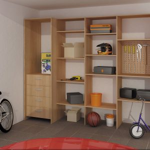 Mueble modular para garage, muebles modulares para áreas de servicio, clósets modulares, muebles para organización en el hogar.